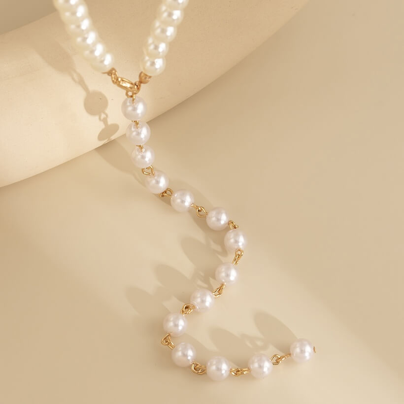Collar Escote Perlas Blancas Dorado De Lujo