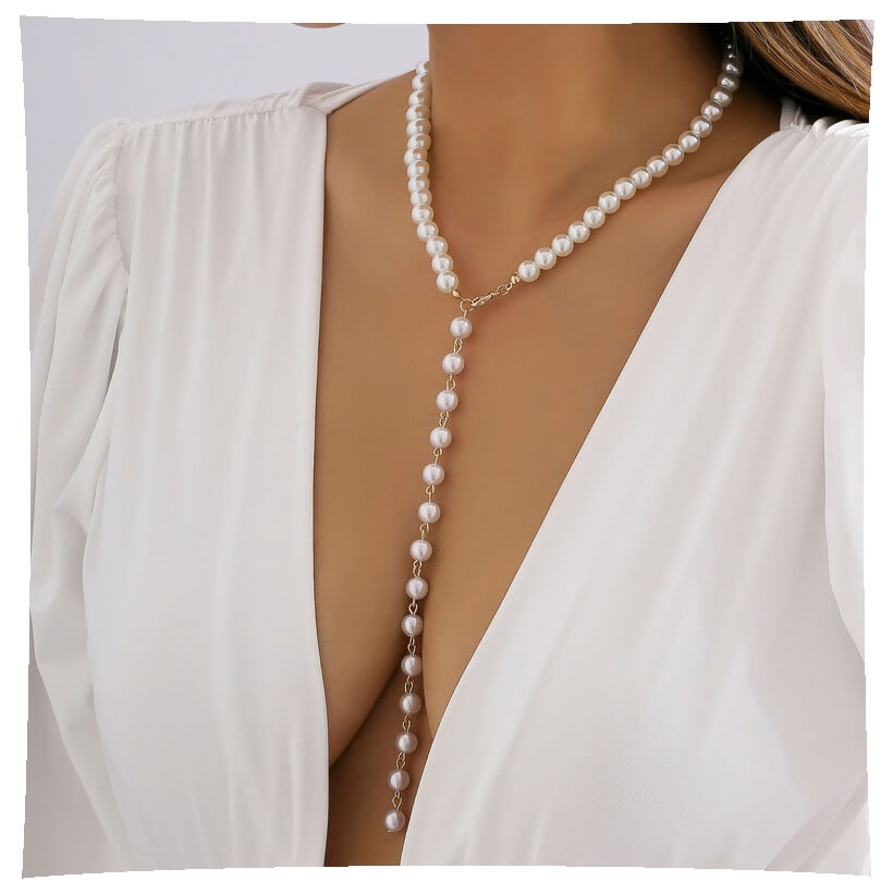Collar Escote Perlas Blancas Dorado De Lujo