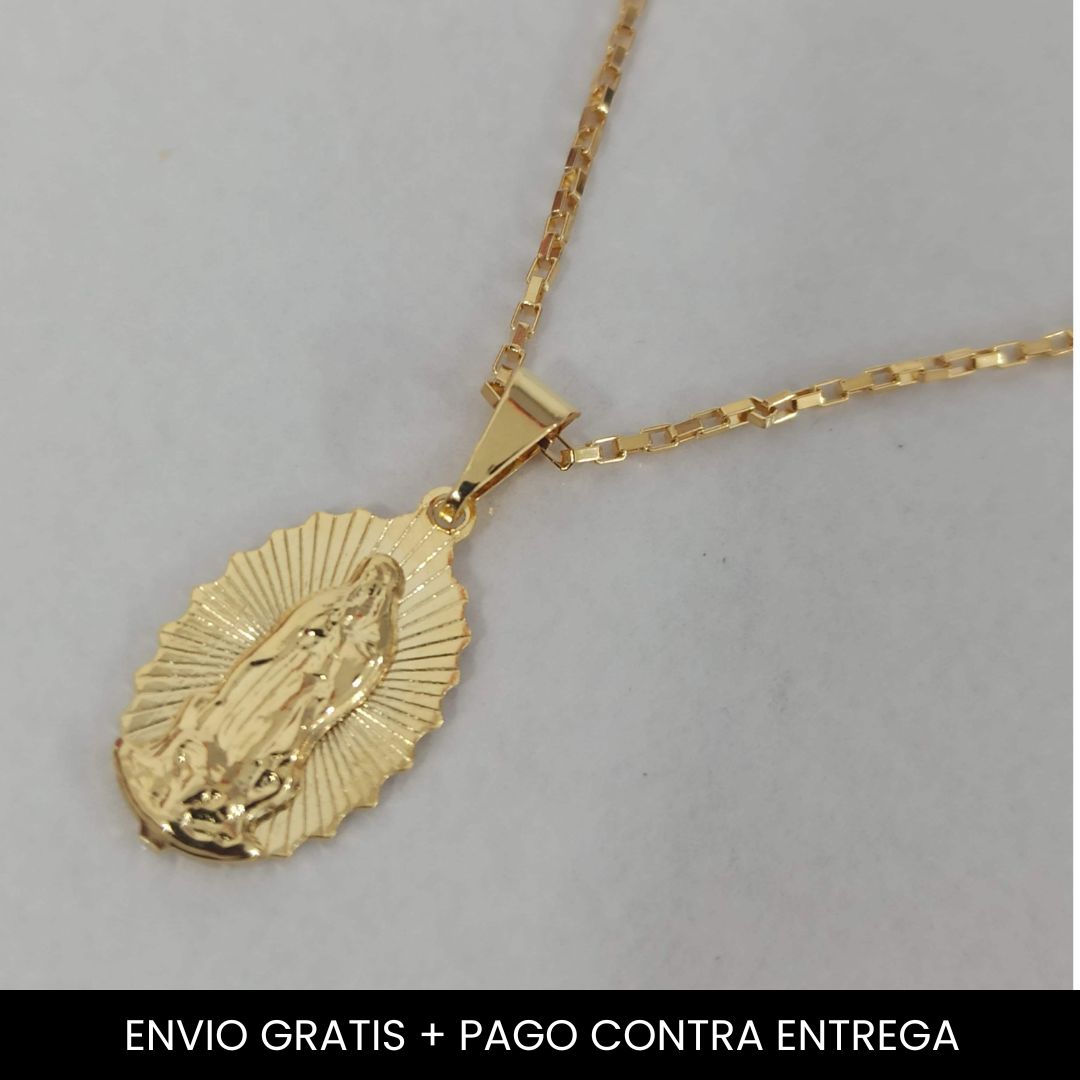 Cadena Virgen de Guadalupe en 3D - oro laminado - close up