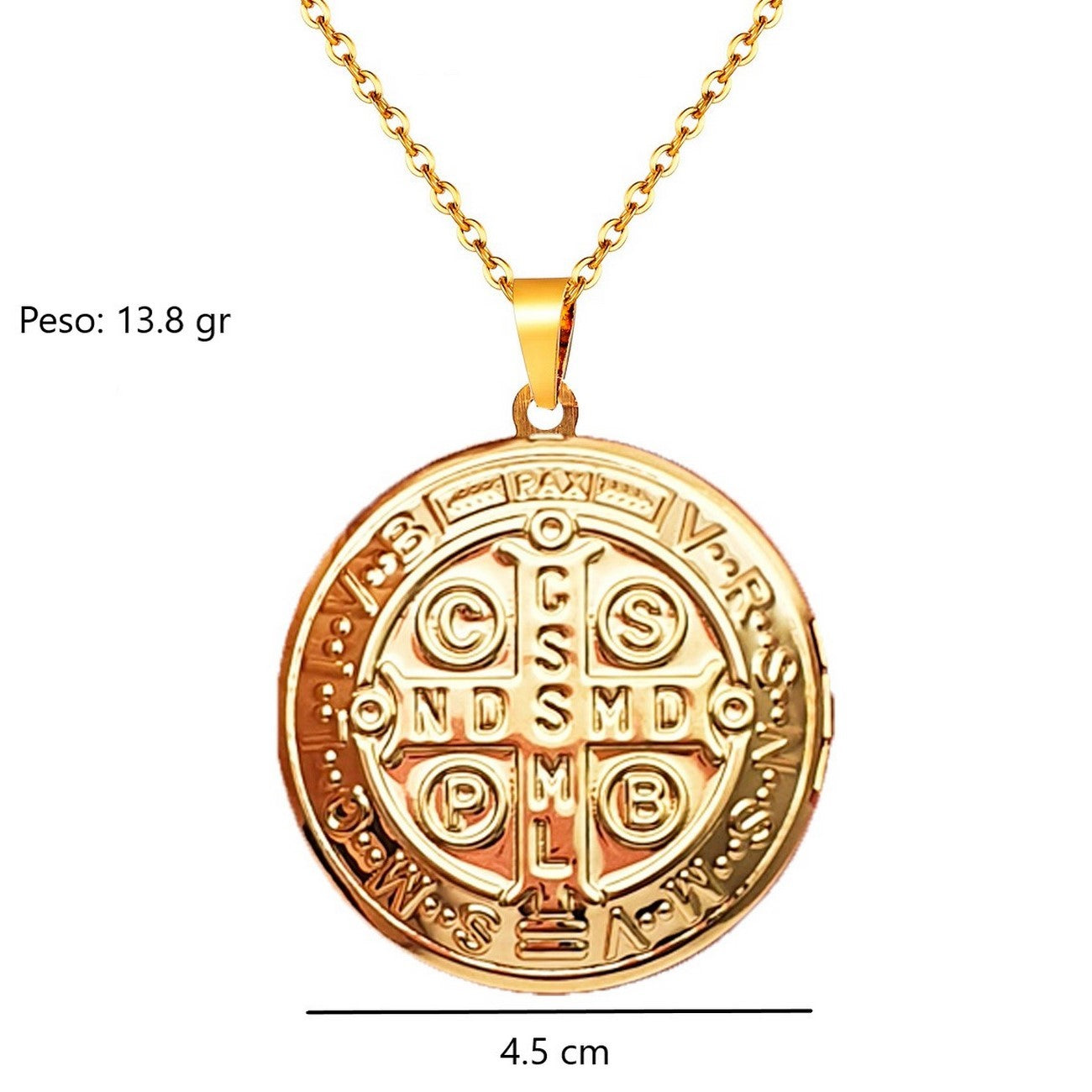 Collar Medalla San Benito Relicario Acero Unisex + Estuche