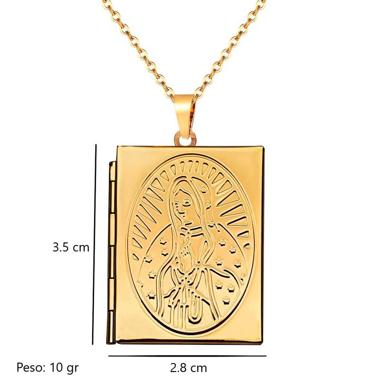 Collar Virgen Libro Relicario Acero Inoxidable+ Estuche