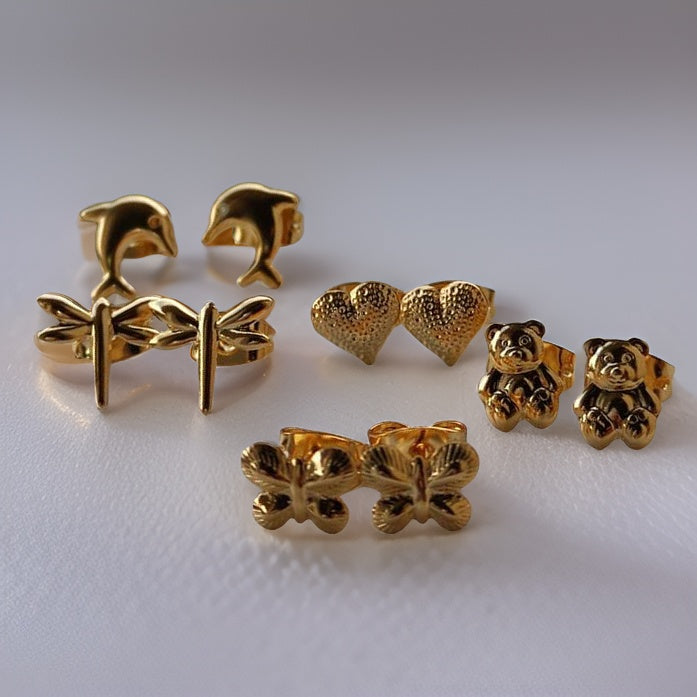 Estuche Radiante: 5 Pares de Tops en Oro Laminado 18k