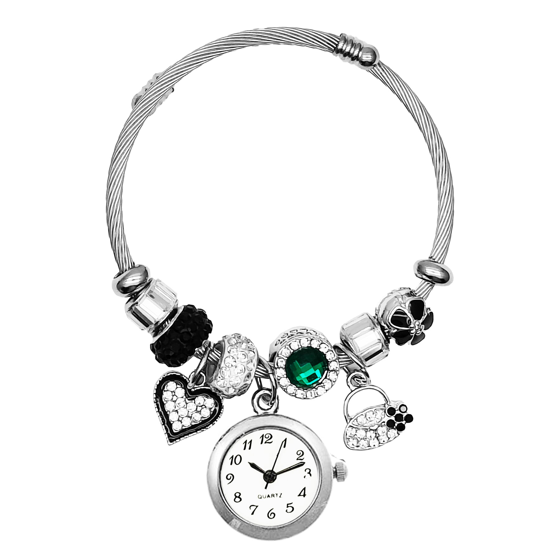 Reloj Mujer Dama Pulsera Acero Dije Corazon Negro + Estuche