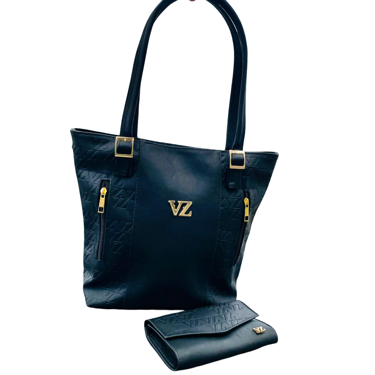 Duo para Dama – Bolso de Mano y Billetera Velez en Cuero - Negro