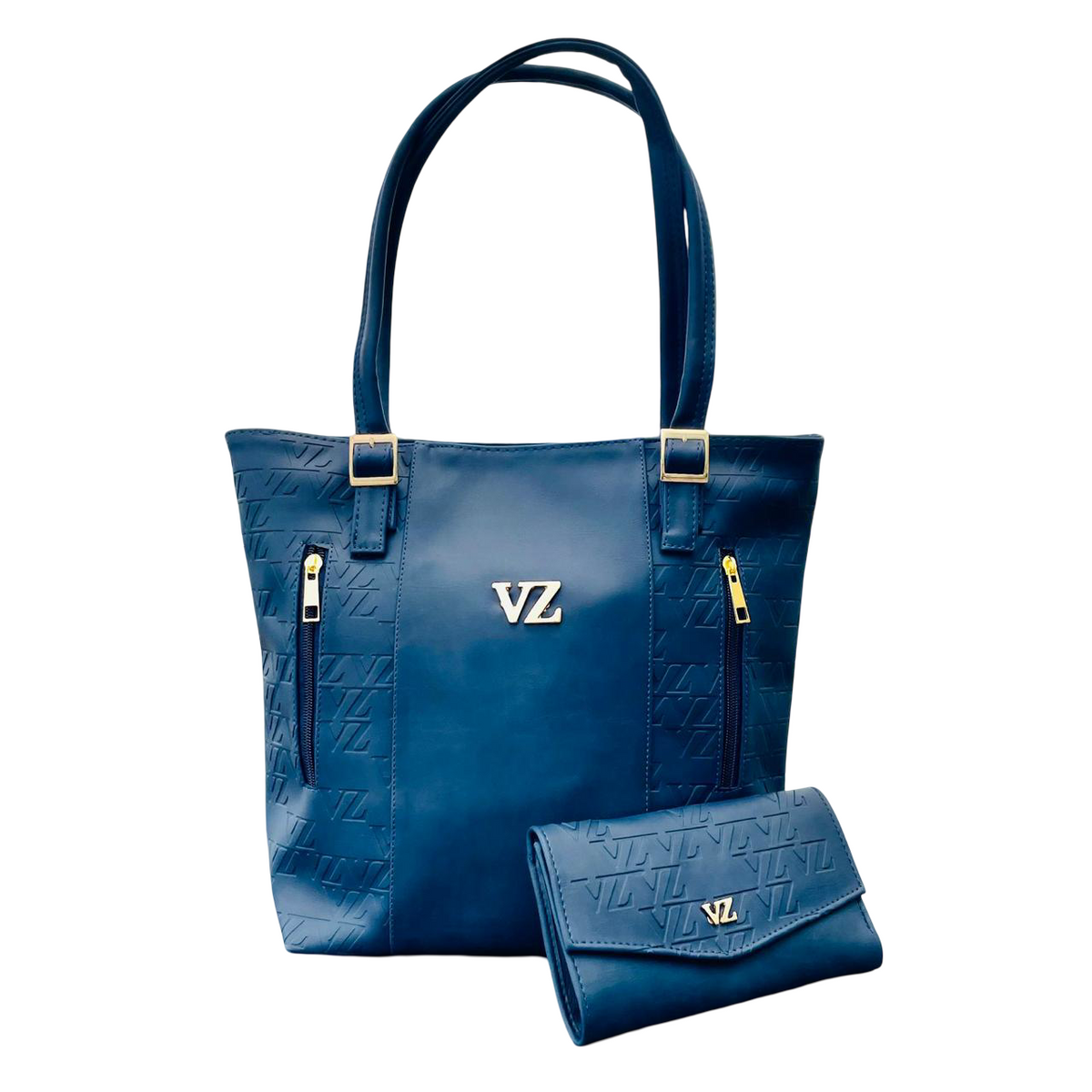 Duo para Dama – Bolso de Mano y Billetera Velez en Cuero - Azul
