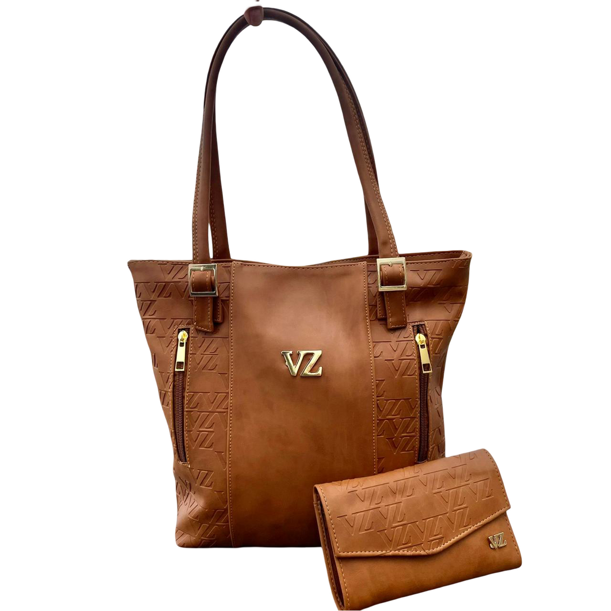 Duo para Dama – Bolso de Mano y Billetera Velez en Cuero - Miel