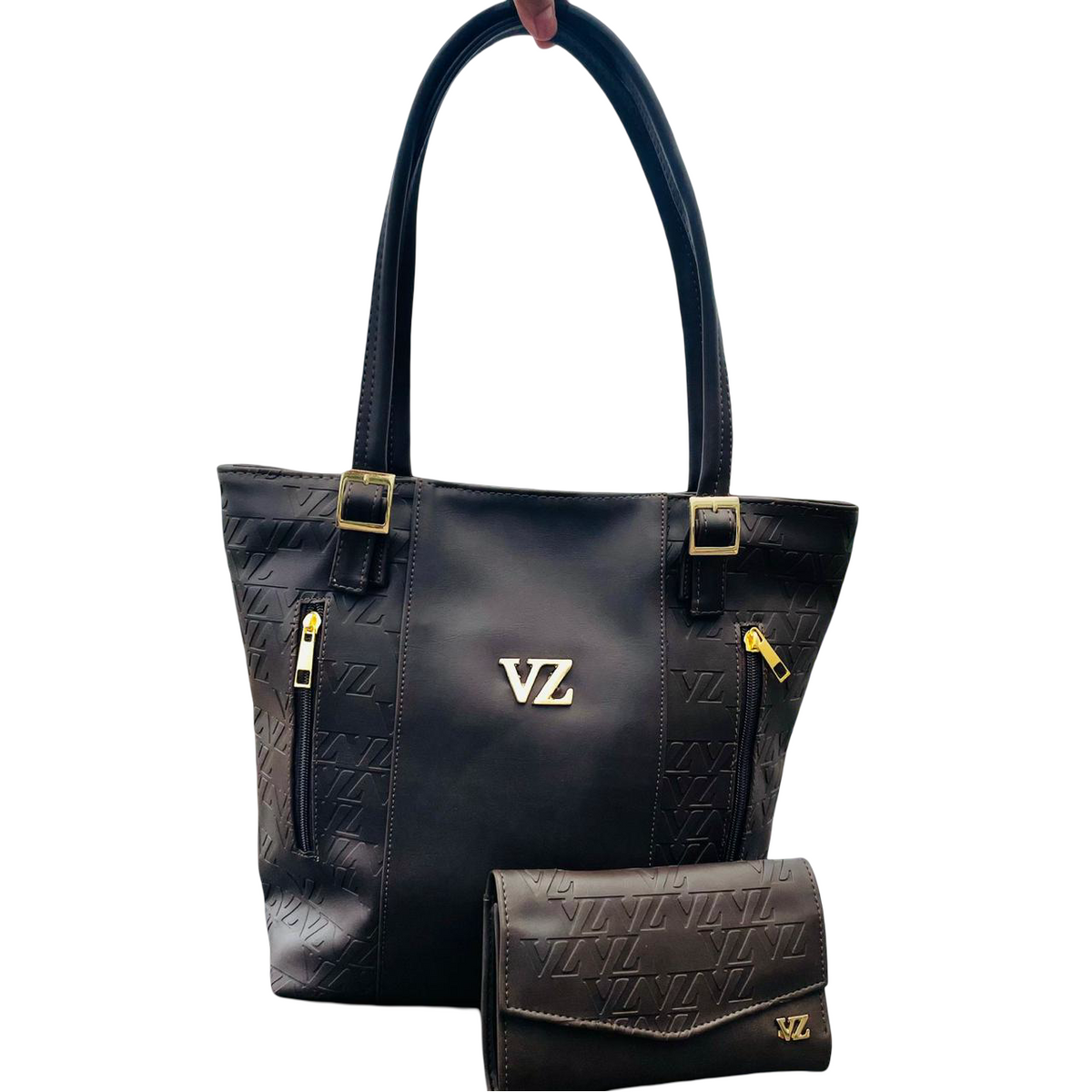 Duo para Dama – Bolso de Mano y Billetera Velez en Cuero - Negro