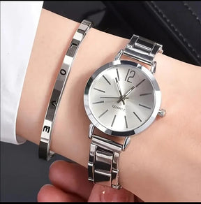 Duo Elegance: Reloj + Pulsera en Plata para Mujer - Envio Gratis + Pago Contra Entrega