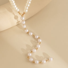 Collar Escote Perlas Blancas Dorado De Lujo