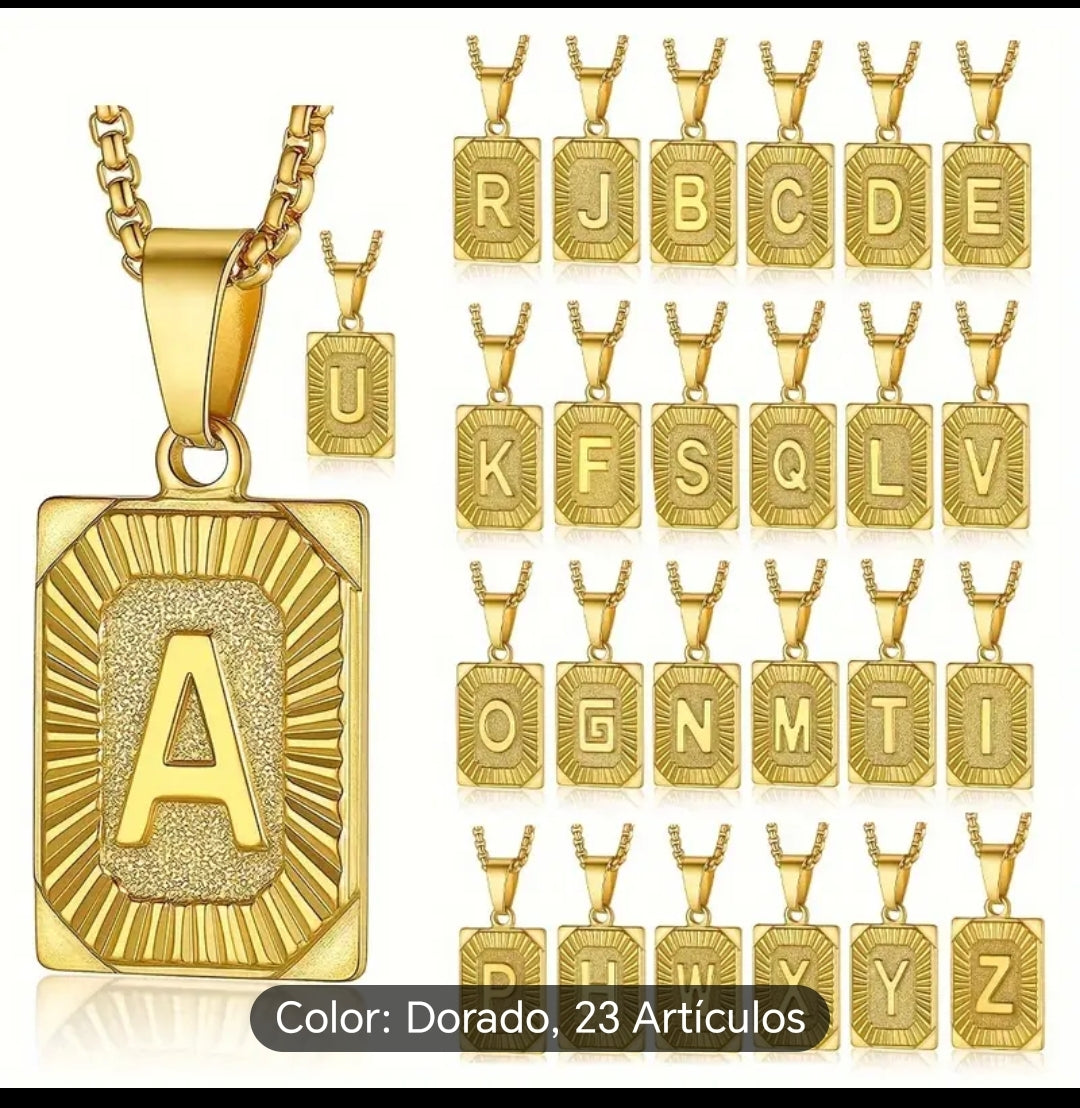 Cadena con placa de inicial de oro lamin