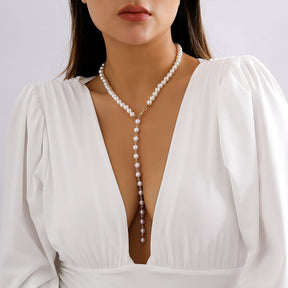 Collar Escote Perlas Blancas Dorado De Lujo