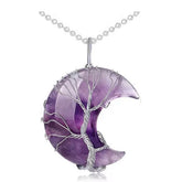 Collar Cuarzo Luna Arbol De La Vida Cuarzo Amatista + Estuche