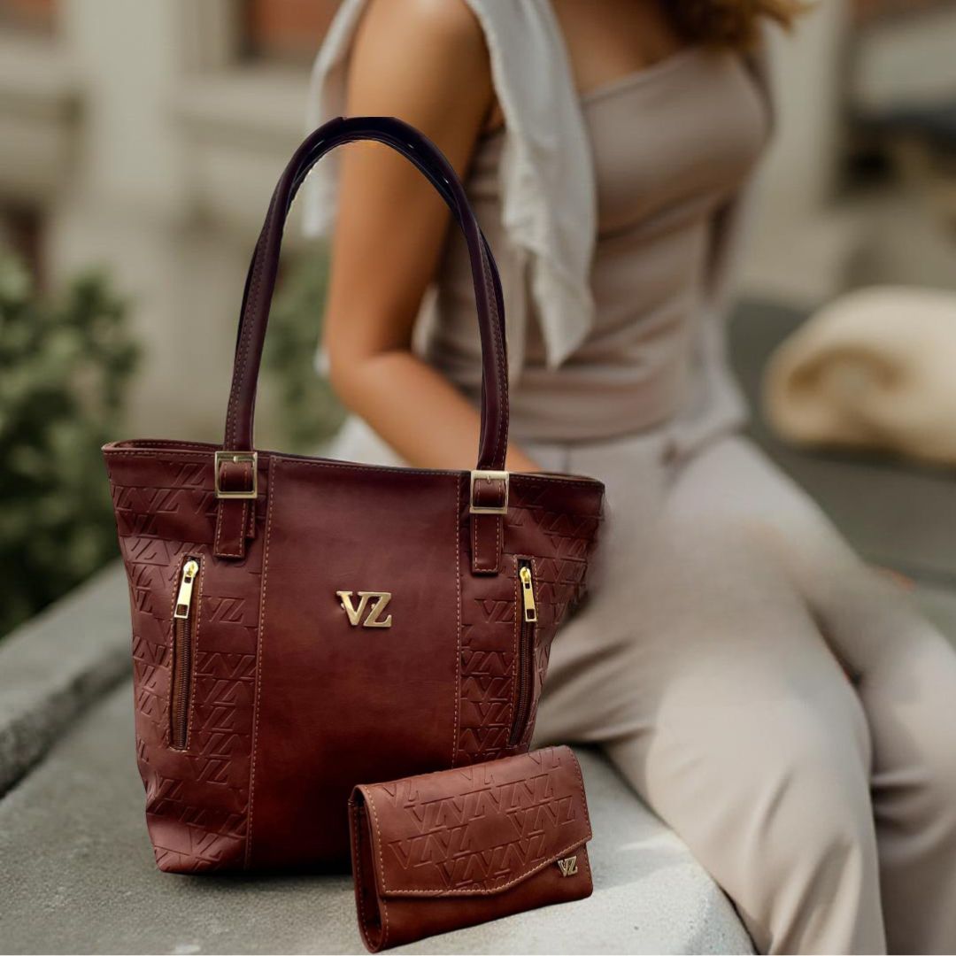 Duo para Dama – Bolso de Mano y Billetera Velez en Cuero - Marron