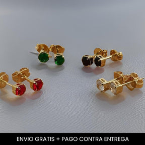 caja de aretes en zirconia y oro  laminado con garantia de por vida