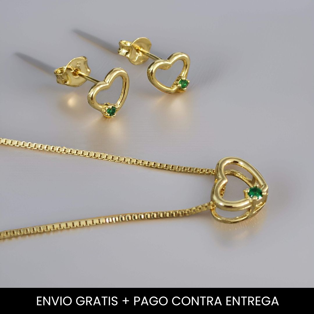 Set Corazón Piedra Verde - Envio Gratis + Pago Contra Entrega