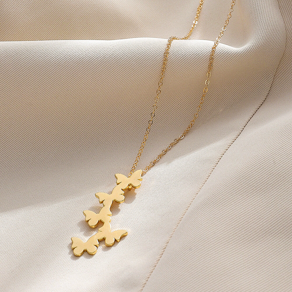 Collar Mariposas Acero Inoxidable Dorado 40cm