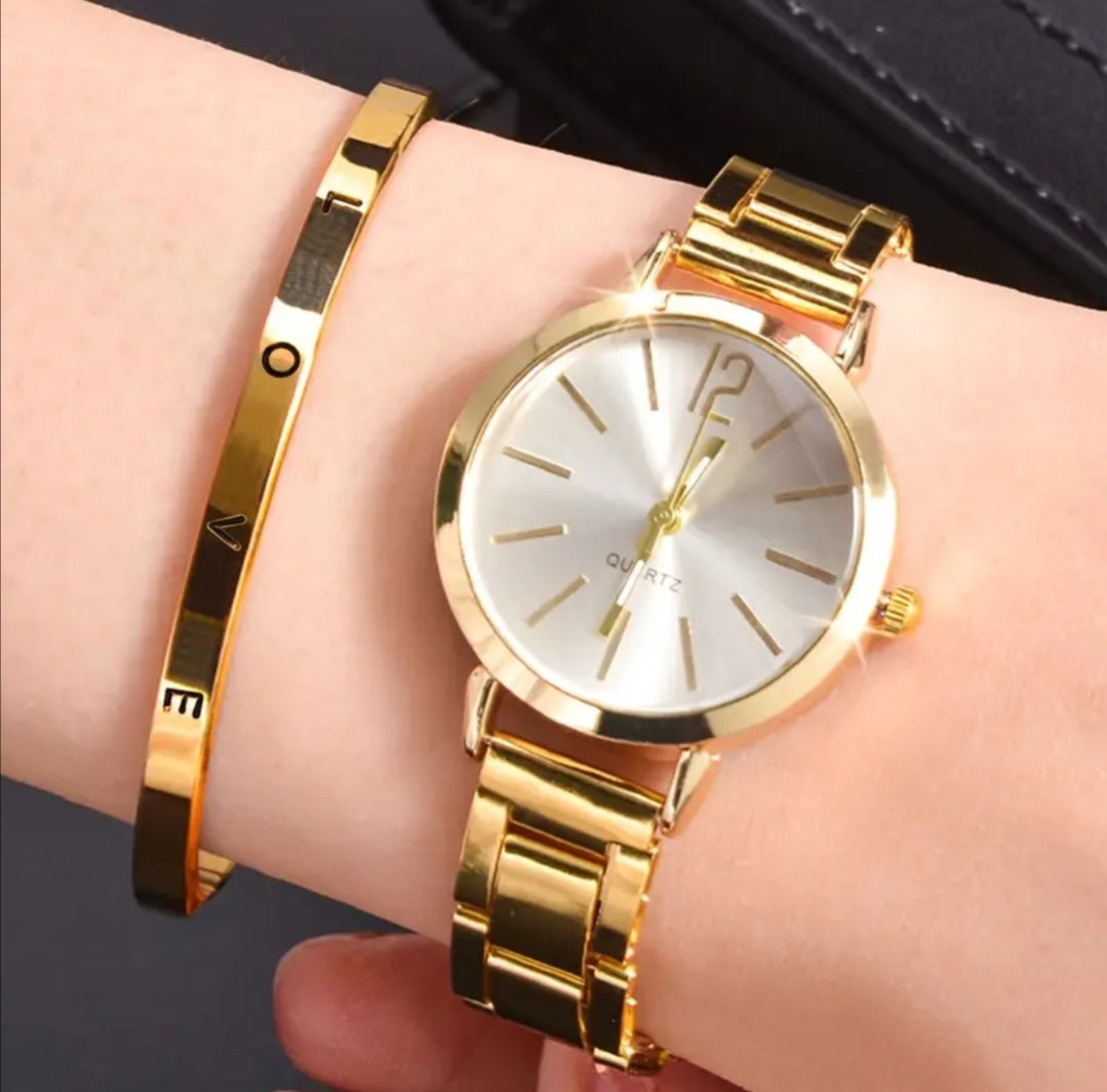 Set Dorado Elegance: Reloj + Pulsera  - Envio Gratis + Pago Contra Entrega