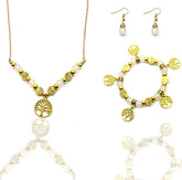 Collar Pulsera Y Aretes Arbol Dorado