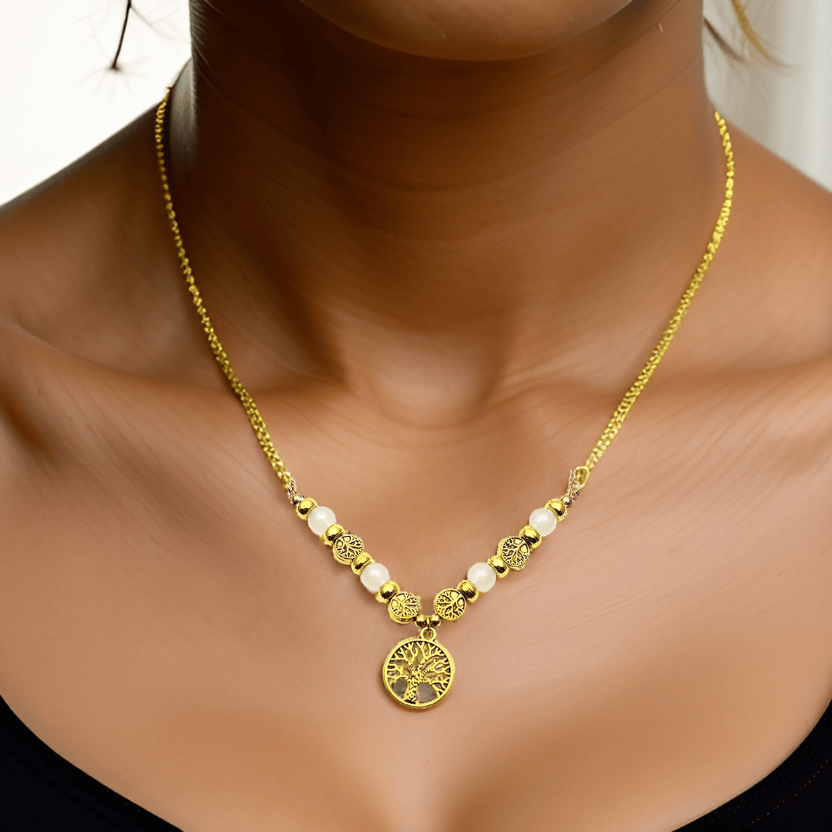 Collar Pulsera Y Aretes Arbol Dorado