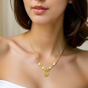 Collar Pulsera Y Aretes Arbol Dorado