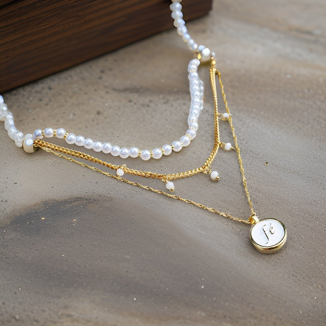 Collar tripple FE con Aretes Banho Oro 24K