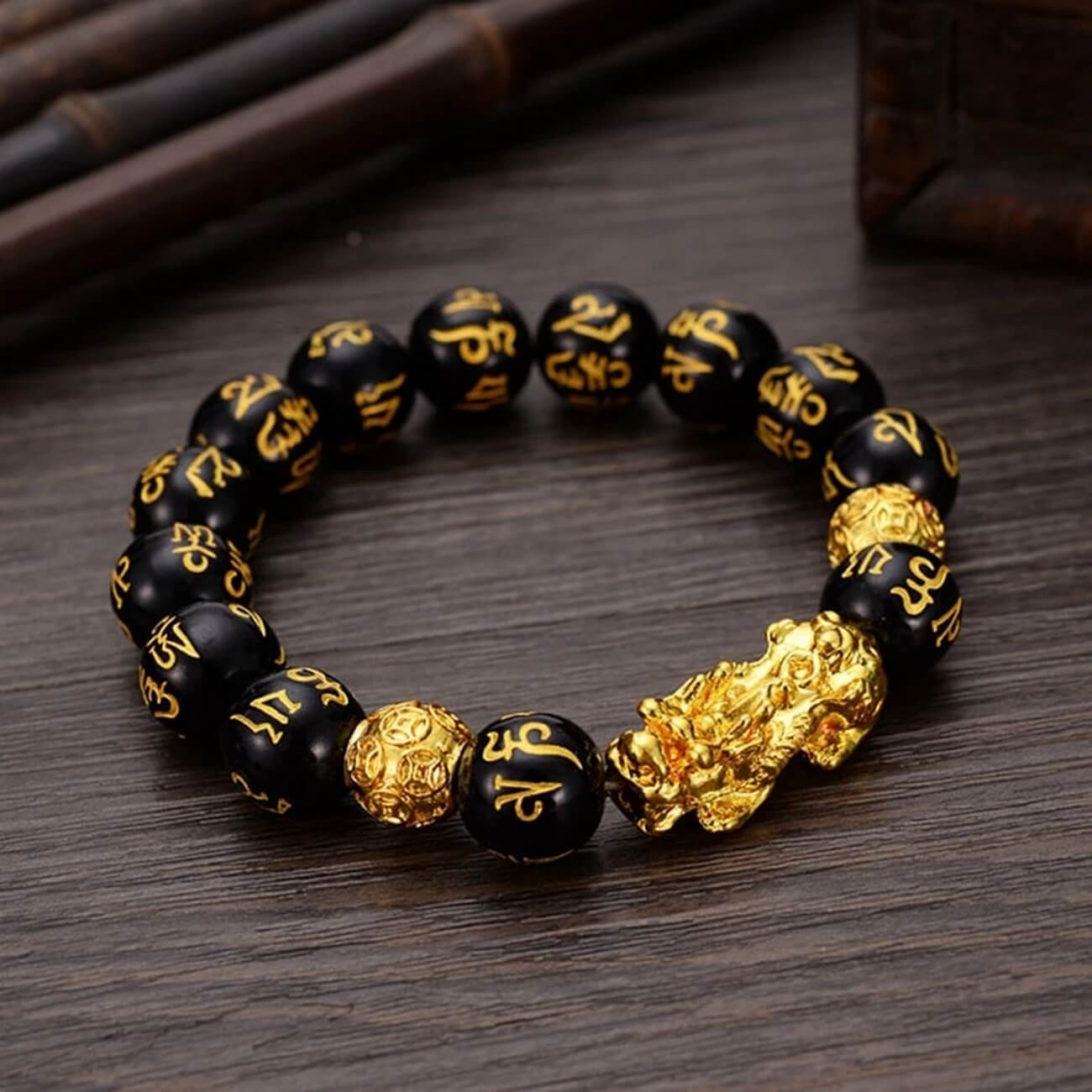 Pulsera Obsidiana Feng Shui Pi Xiu Prosperidad + Estuche