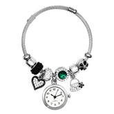 Reloj Mujer Dama Pulsera Acero Dije Corazon Negro + Estuche