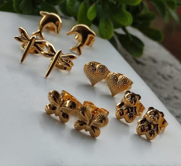 Estuche Radiante: 5 Pares de Tops en Oro Laminado 18k